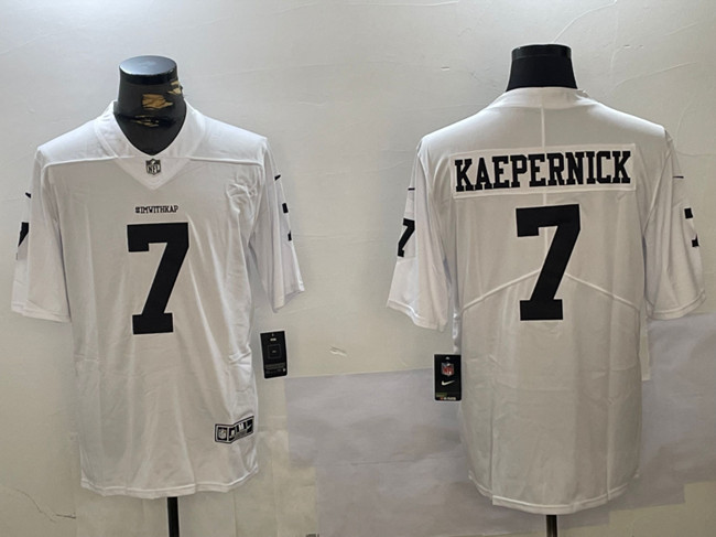 Men's Las Vegas Raiders #7 Colin Kaepernick White Vapor Limited Stitched Football Jersey Men's Las Vegas Raiders #7 Colin Kaepernick White Vapor Limited Stitched Football Jersey